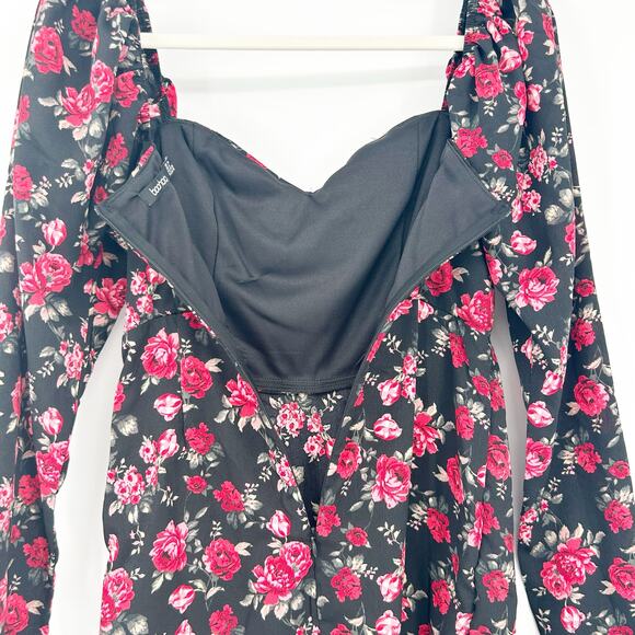 Boohoo Womens Dark Cottagecore Garden Party Floral Sweetheart Neck Mini Dress 6 - Picture 9 of 10